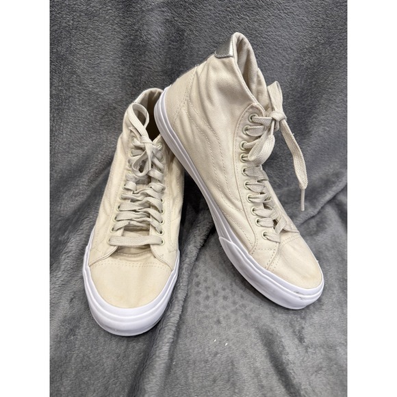Vans Sk8-Hi Shoes Mens Size 9 Yellow Canvas High Top Sneakers Silver Heel Detail - Picture 1 of 13